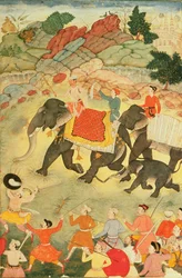 Un grupo de cazadores de elefantes, Mughal, c.1615